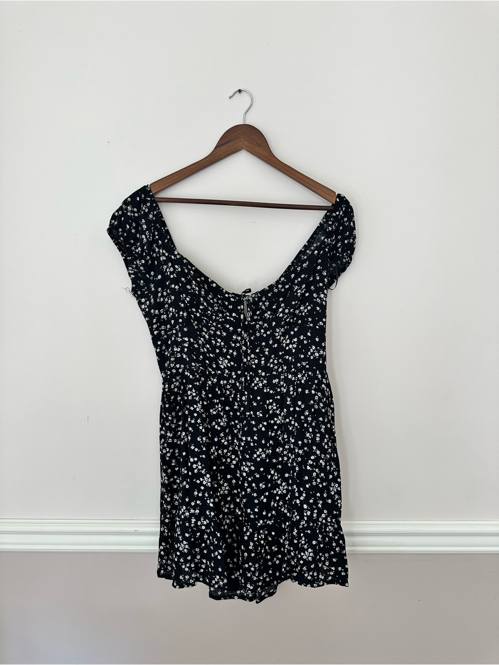 Garage Black Mini Romper Dress with White Floral Print